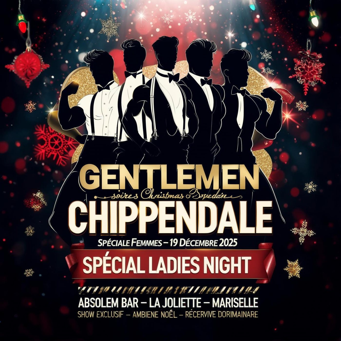 Flyer Chippendales de Noel Les Gentlemen striptease Ladies Night Absolem Bar La Joliette Marseille 19 decembre