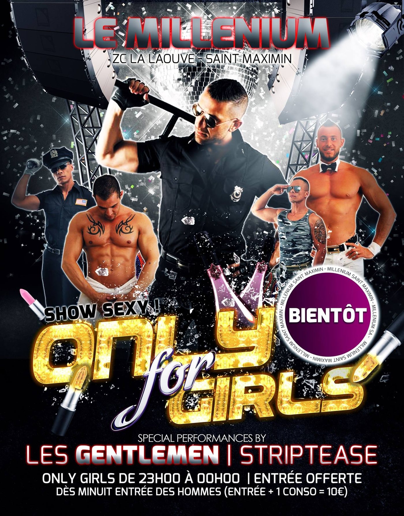 Flyer Only For Girls au Millenium de Saint-Maximin avec les chippendales des Gentlemen Striptease