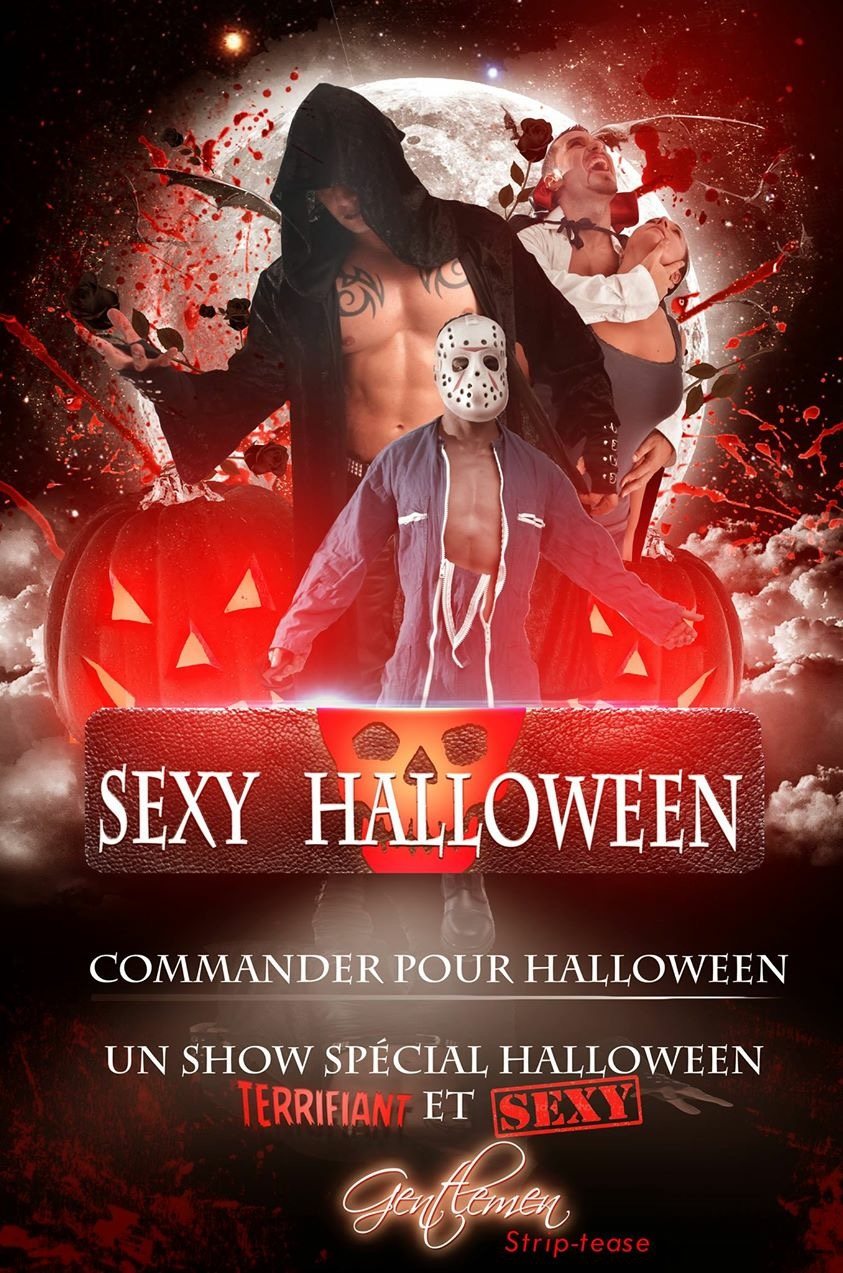 Show striptease special Halloween des Gentlemen en PACA, chippendale deguise sur fond de citrouilles