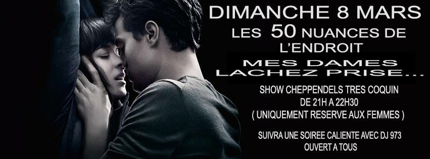 Flyer soiree 50 Nuances de Grey avec show chippendales des Gentlemen Striptease a L'Endroit en PACA