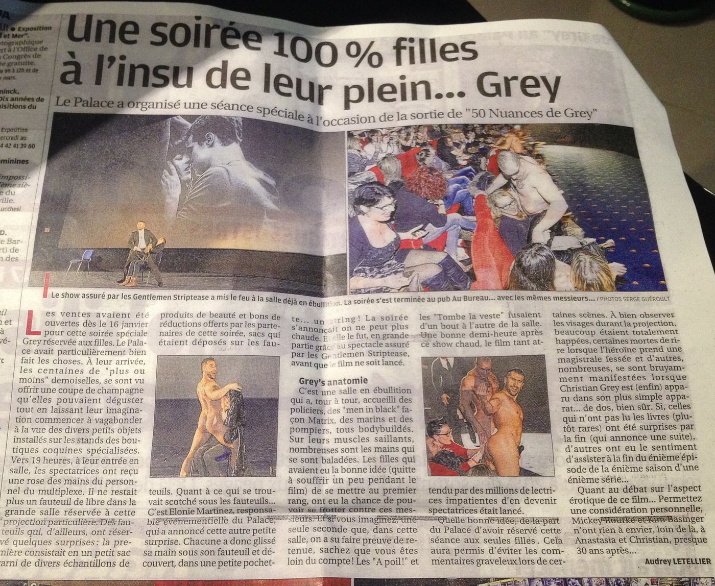 Les Gentlemen Striptease en spectacle lors d'une soirée 50 Nuances de Grey réservée aux filles au cinéma Le Palace en PACA