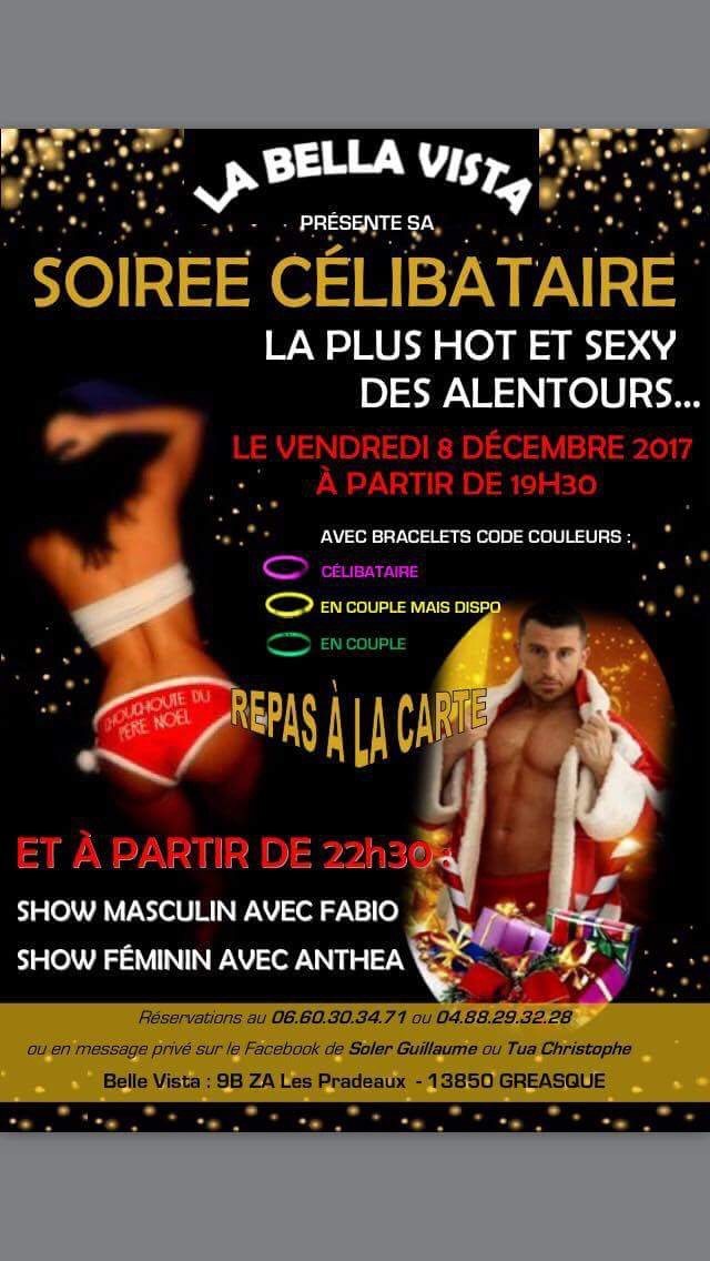 Flyer de la soirée célibataire à La Bella Vista Gréasque avec le show masculin chippendale de Fabio des Gentlemen Striptease